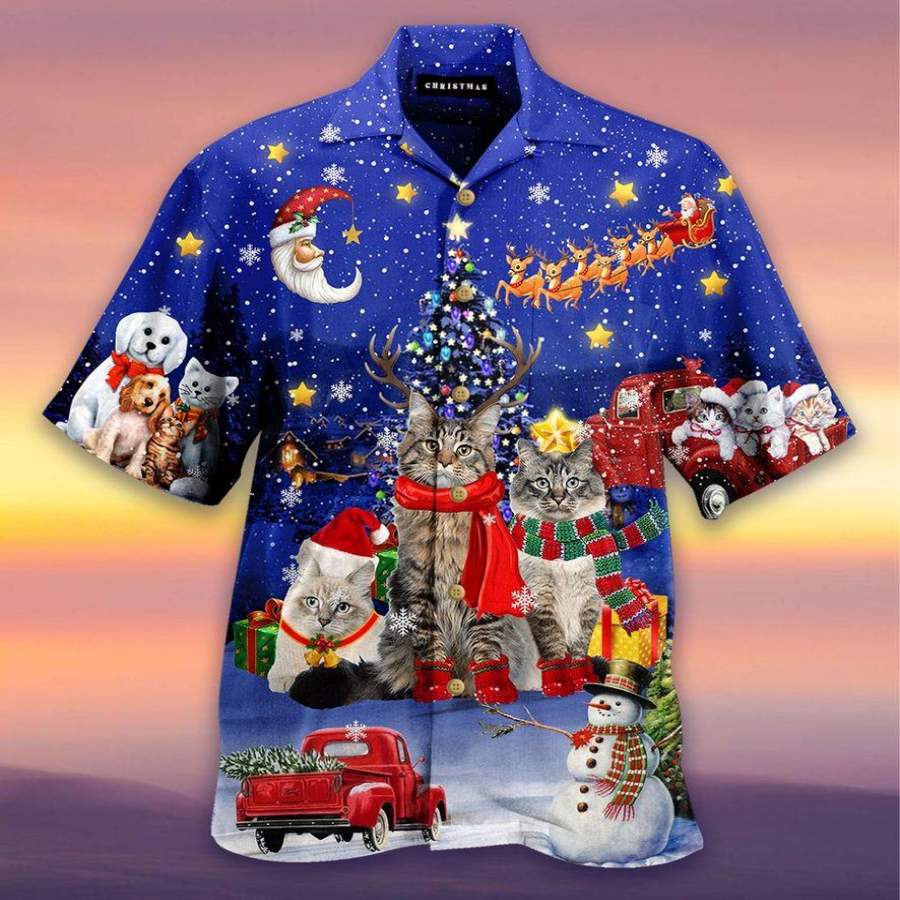 Cat Under Beautiful Christmas Sky Hawaii Shirts Ha50111