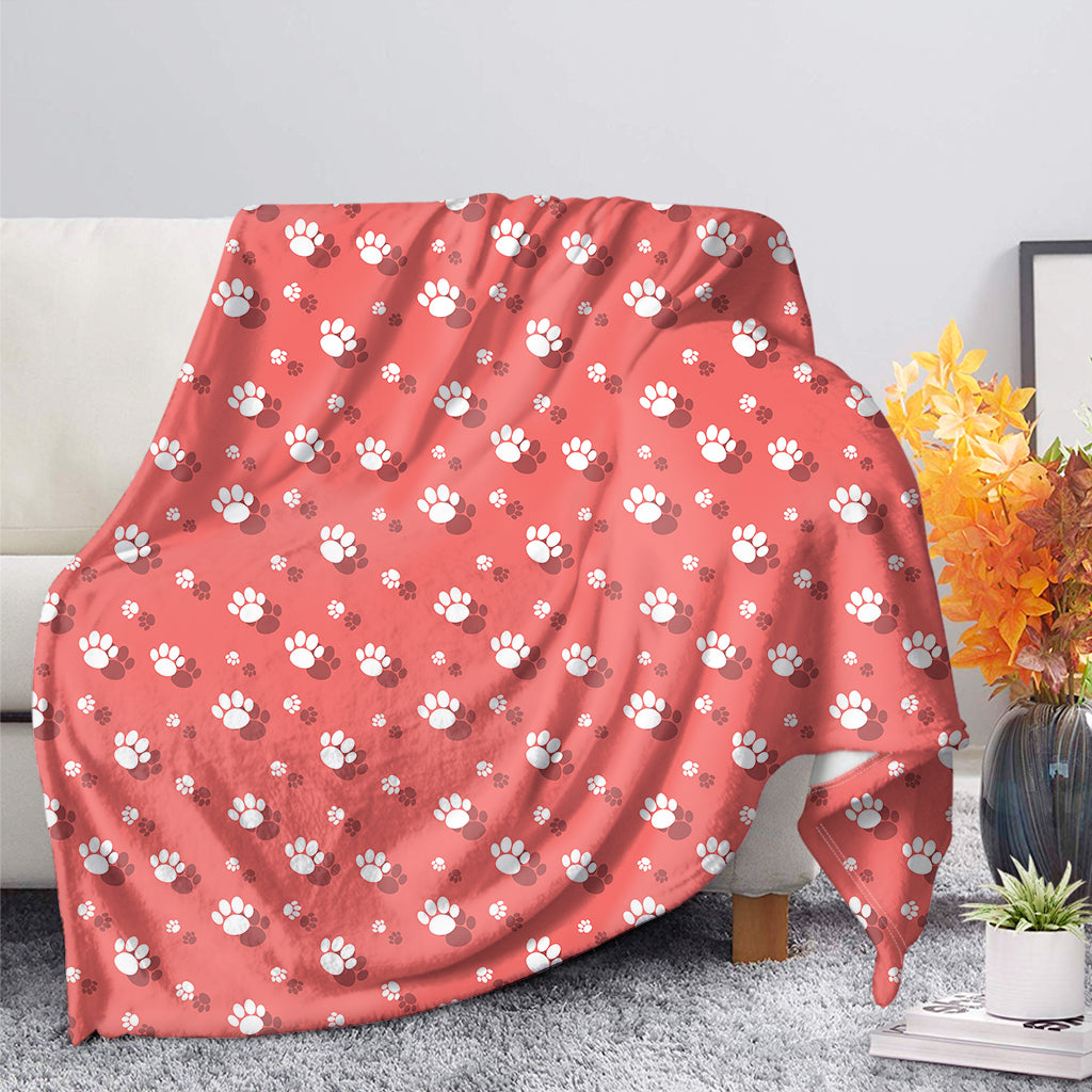 Pink And White Animal Paw Pattern Print Blanket