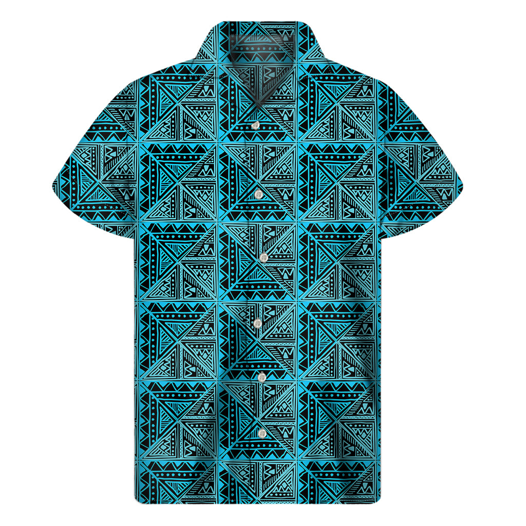 Turquoise African Ethnic Pattern Print Men’S Short Sleeve Shirt