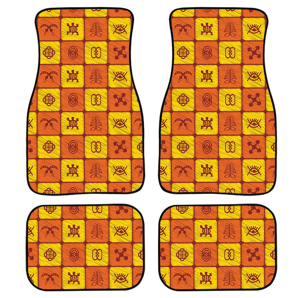 West Adinkra Symbols Pattern Print Front And Back Car Floor Mats, Front Car Mat