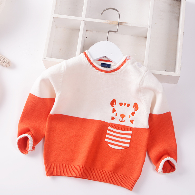 Boys Sweater Children Knitted Pullover Clothes 2022 Autumn Baby Color matching Child Infant Baby Sweaters Embroidery Patchwork alx