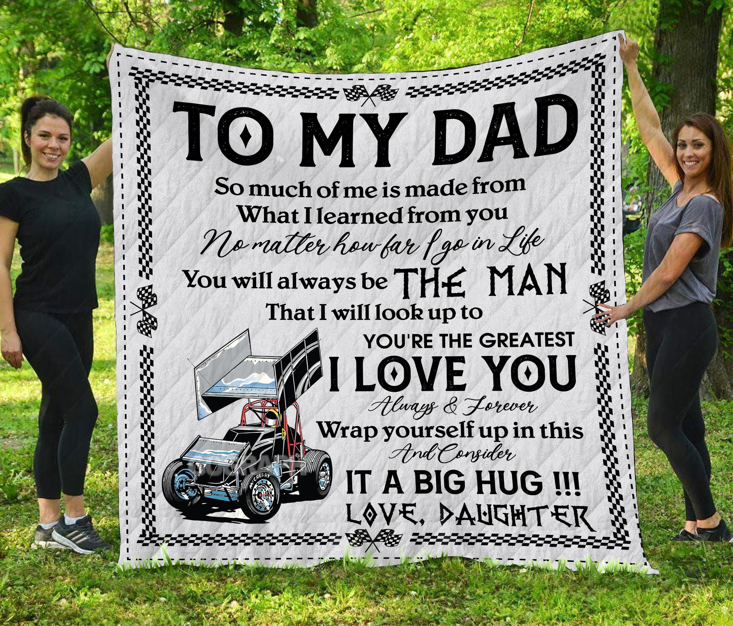 To My Dad Winged Sprint Car Racing Quilt Blanket Hthh0345