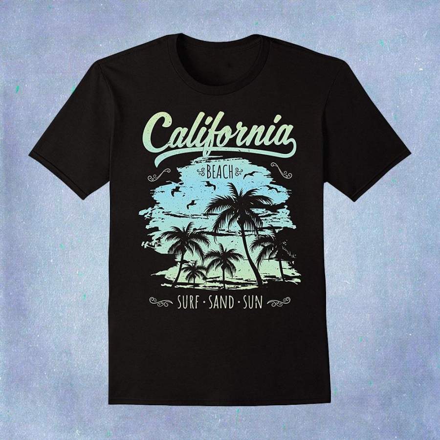 California Ca Retro 70’S Vintage Skyline Surf Tee Shirt, Mens Graphic Tees