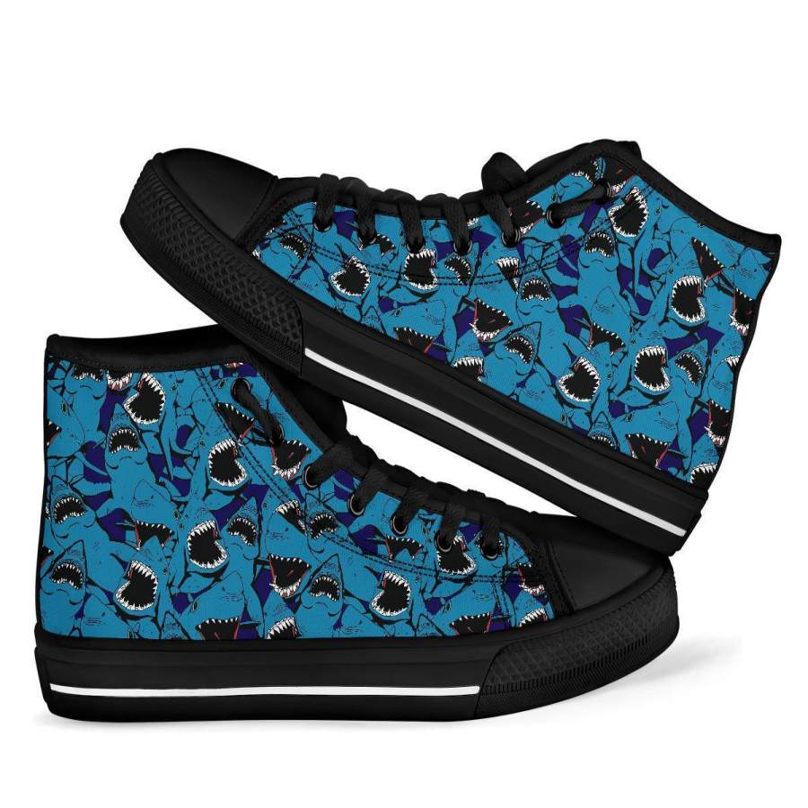 Shark Circling Pattern Print Men Women’s High Top Shoes