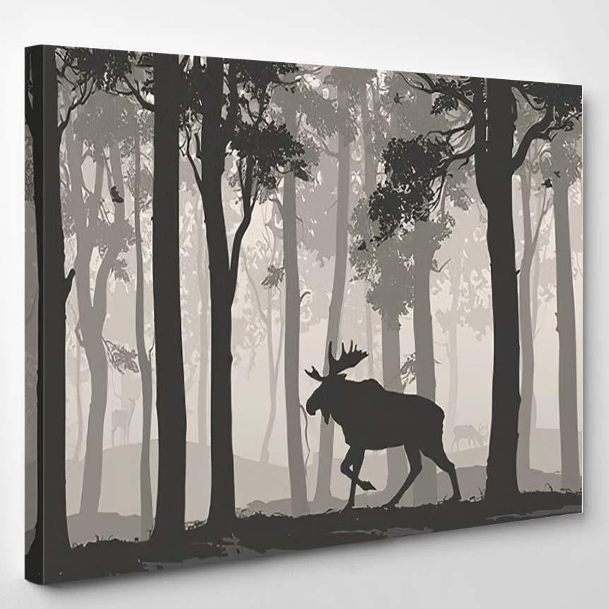 Seamless Horizontal Background Moose Walking Forest – Deer Animals Canvas Print