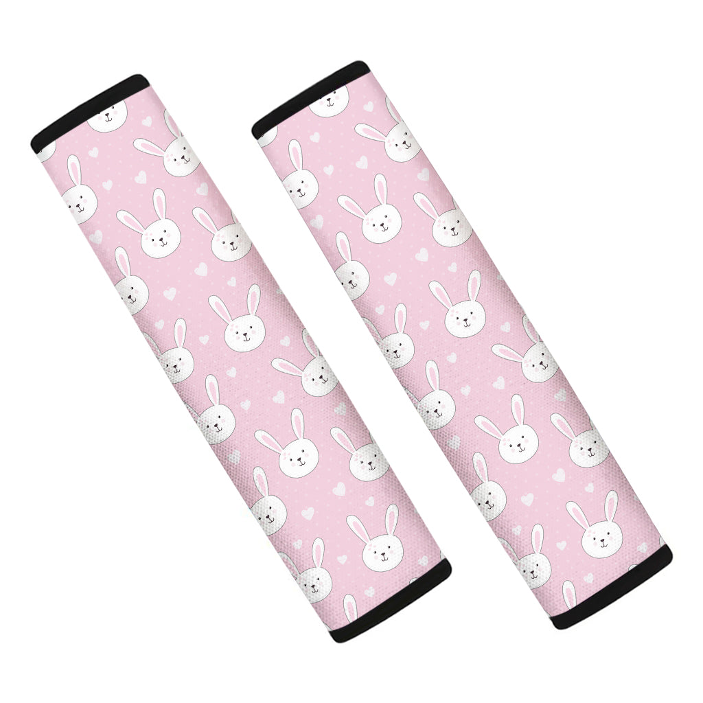 Pink Rabbit Pattern Print Car Seat Belt Covers