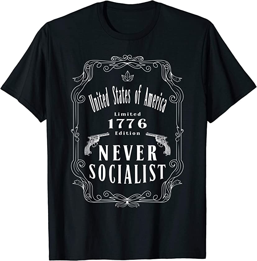 Vintage USA Shirt For Men 4th Of July Never Socialist 1776