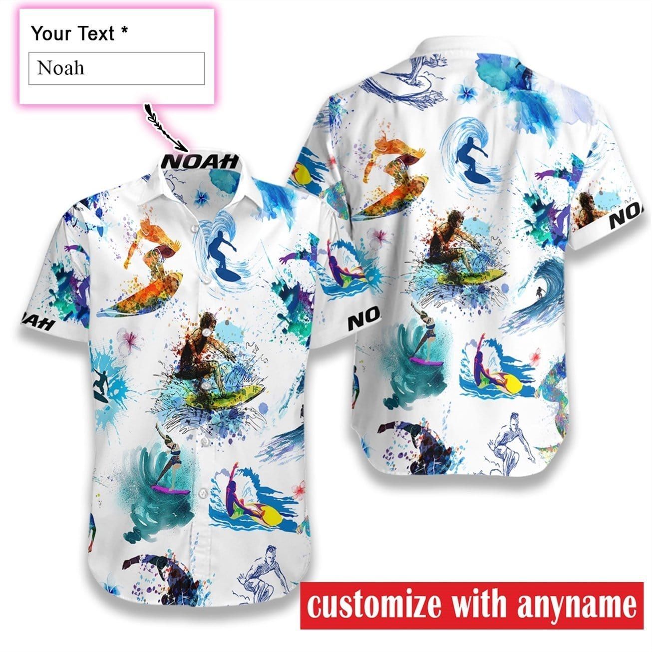 Beach Shirt Felacia [Hawaii Shirt] Custom Name Water Color Surfing -Zx09495