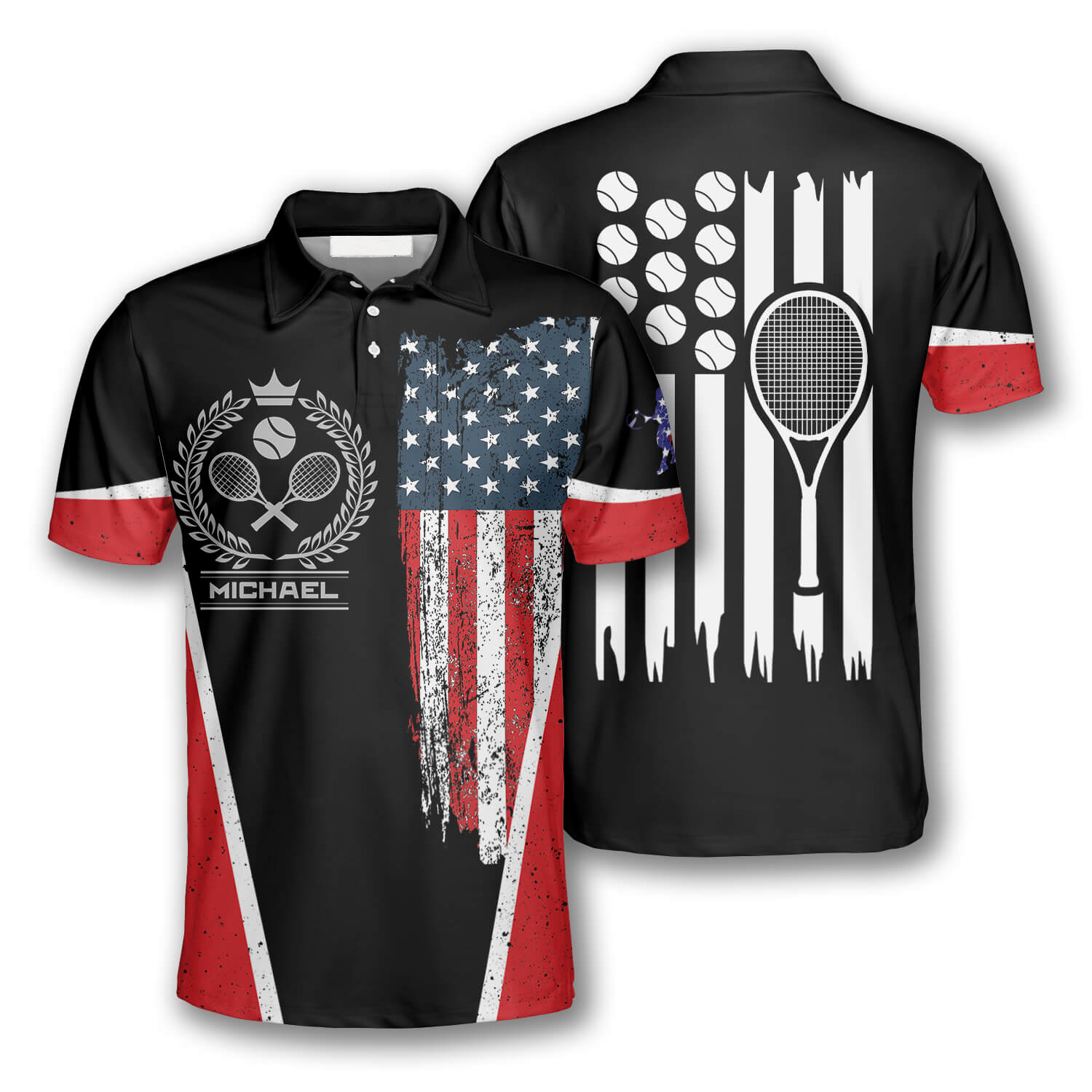 Tennis Usa Flag Emblem Custom Polo Tennis Shirts For Men