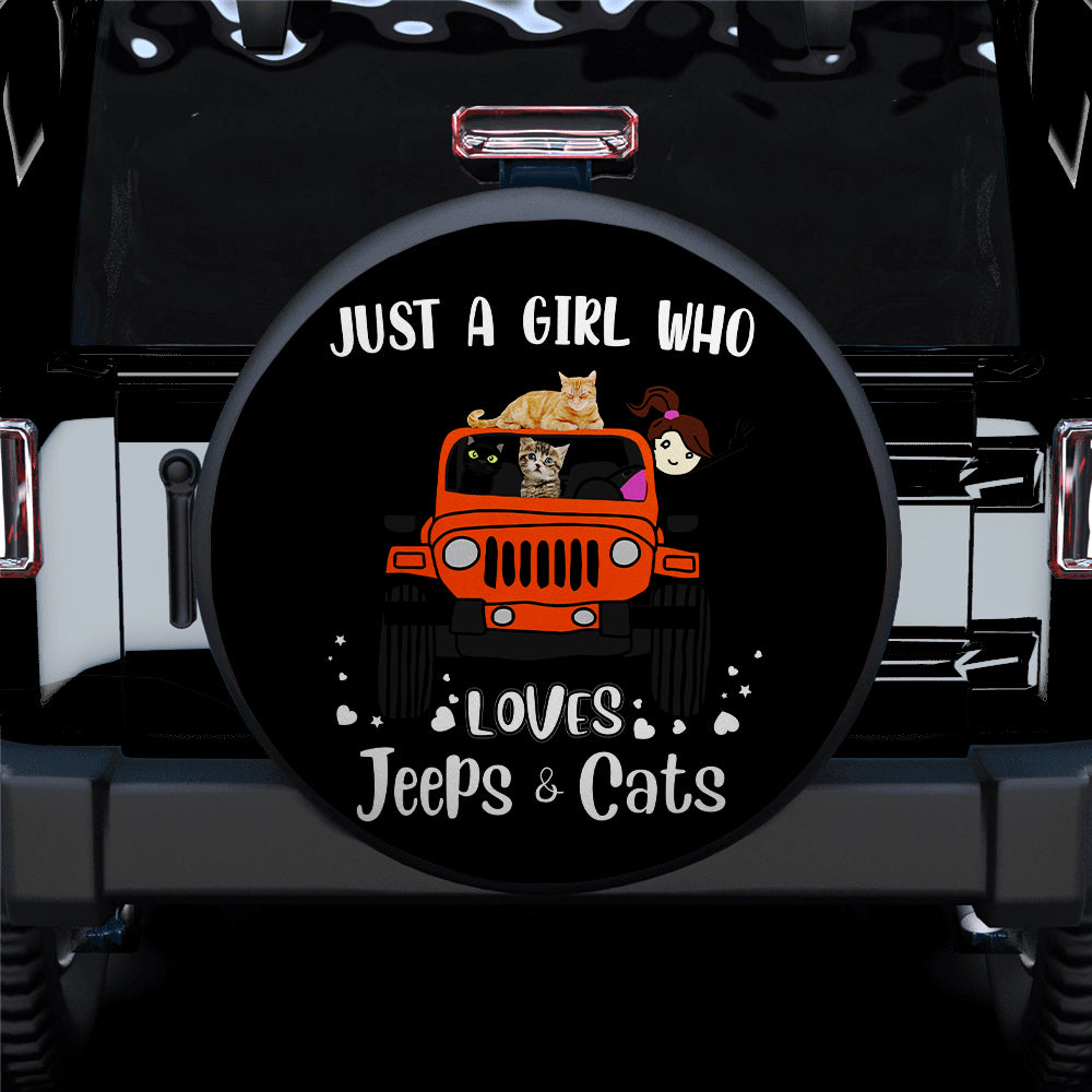 Just A Girl Who Love Jeep And Cat Orange Car Spare Tire Covers Gift For Campers