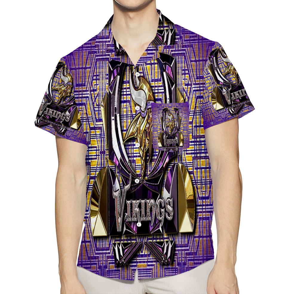 Minnesota Vikings Emblem Shape V3 3D All Over Print Summer Beach Hawaiian Shirt With Pocket