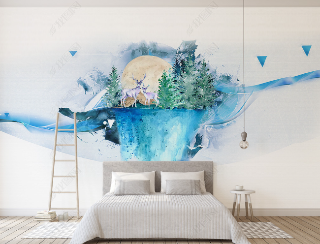 3D Watercolor Forest Animal Elk Wall Mural Wallpaper Lqh 241