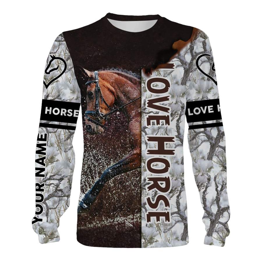 Cute Funny love horses clothing camouflage Customize Name 3D All Over Printed Shirts plus size Personalized gift For men, women and kid NQS1113