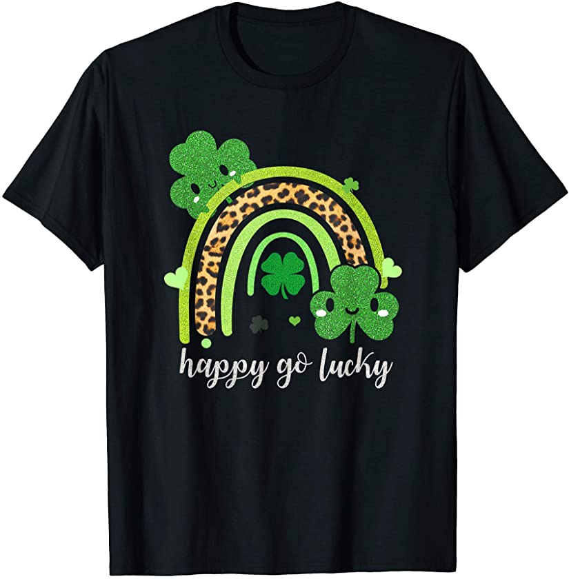 Boho Rainbow St Patricks Day Leopard Print Happy Lucky T-Shirt