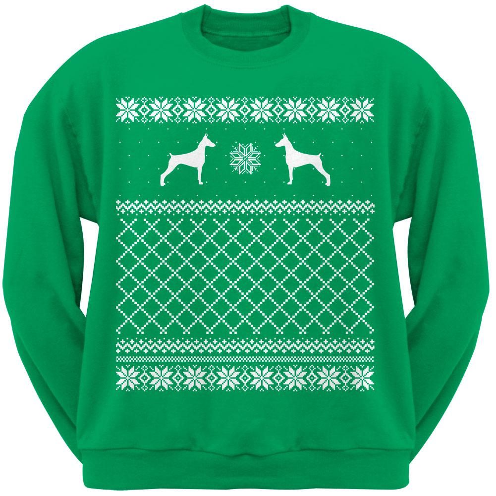 Doberman Pinscher Green Adult Ugly Christmas Sweater Crew Neck Sweatshirt