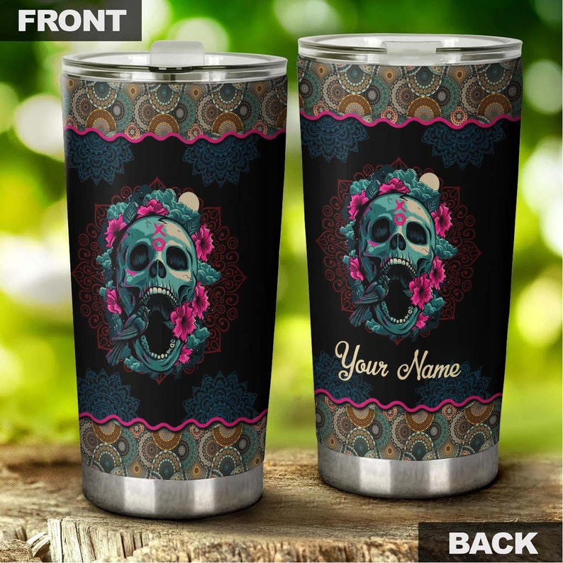 Skull Mandala Personalized Fancy Unique Tumbler-Skull Tumbler-Skull Birthday Gift Christmas Gift For Her For Him