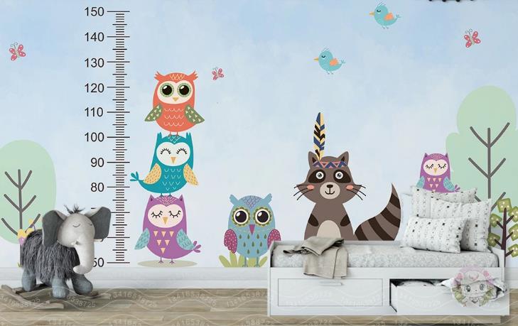 3D Cartoon Animal Height Measurement Wall Mural Wallpaper Lqh 463