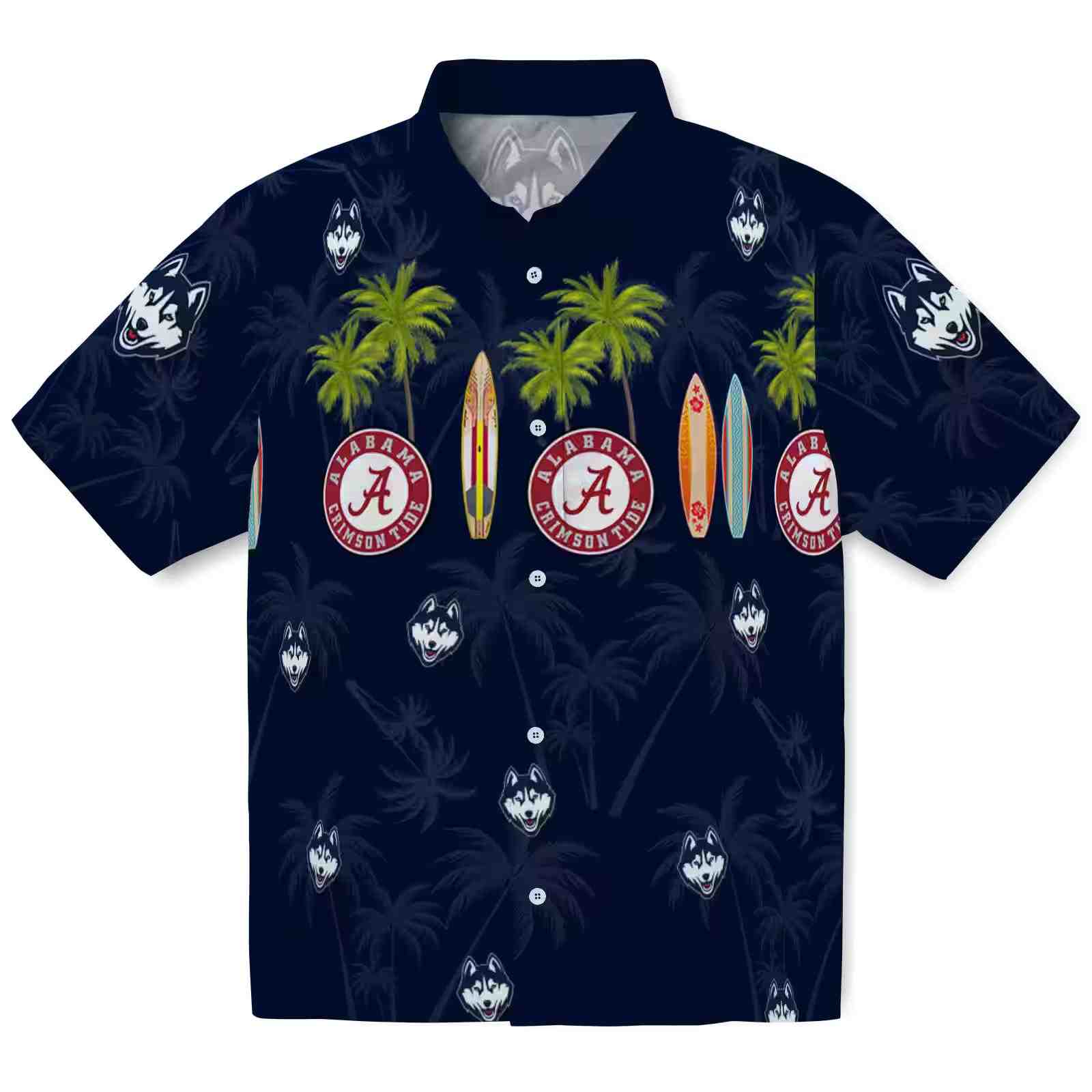 Uconn Huskies Surfboard Palm Blue Hawaiian Shirt