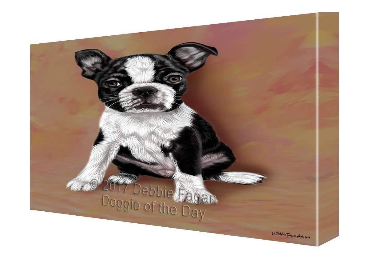 Boston Terrier Puppy Dog Painting Printed On Canvas Wall Art