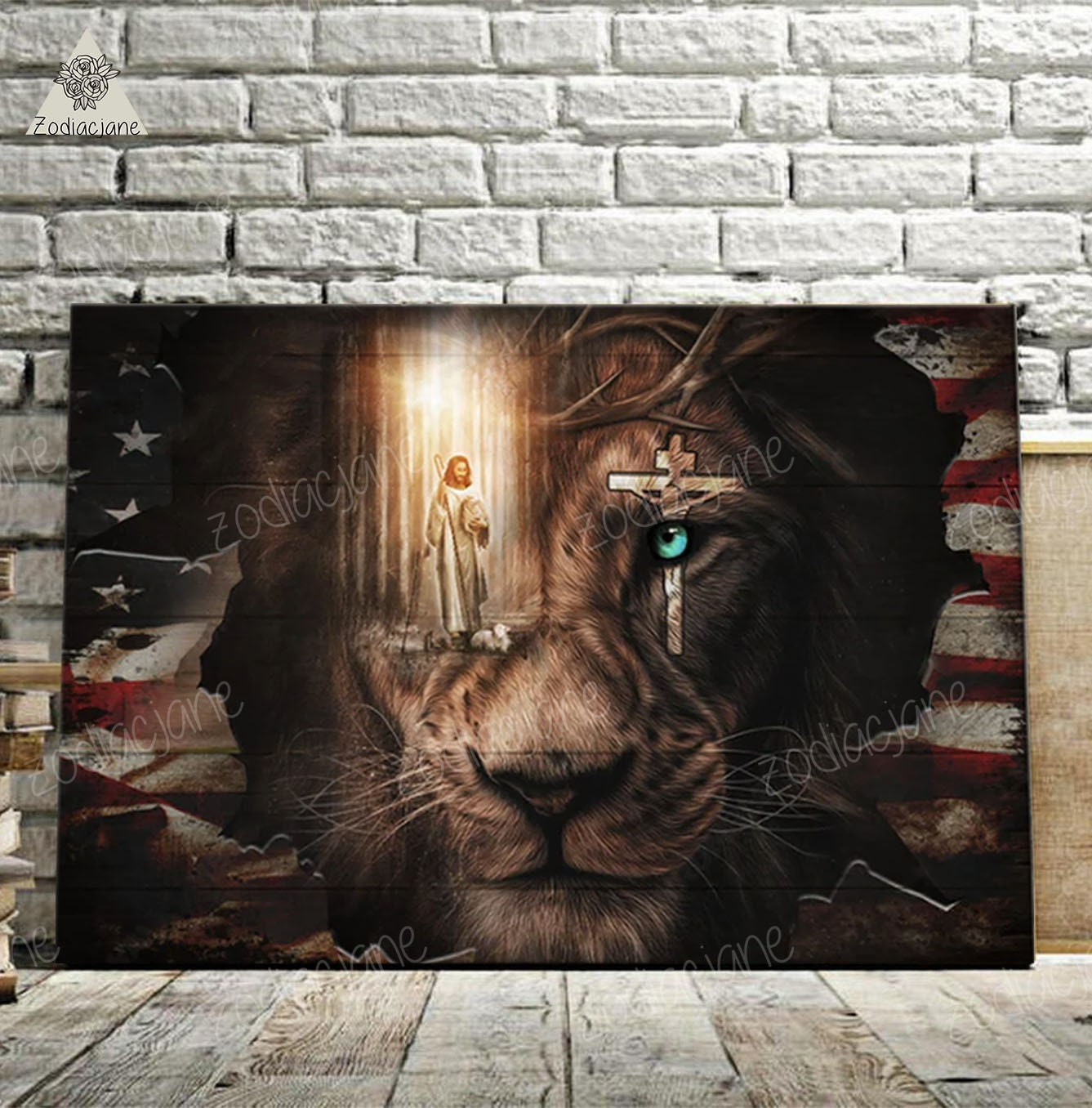 Jesus Painting – Lion Of Judah Canvas, The Us Flag,May God Bless Us All, Jesus Christ Wall Art, Gift For Christian,Christmas Gift,Home Decor