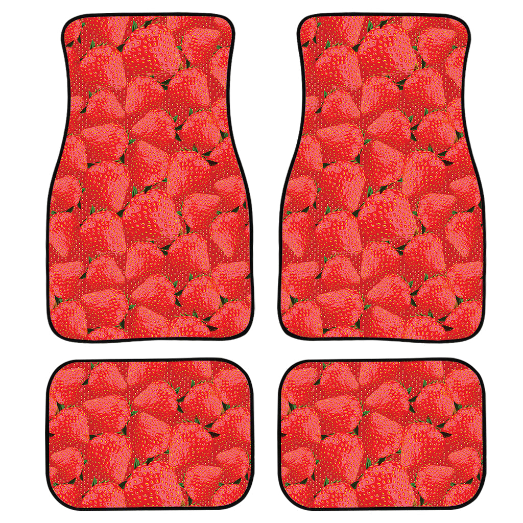 Red Strawberry Pattern Print Front And Back Car Floor Mats, Front Car Mat