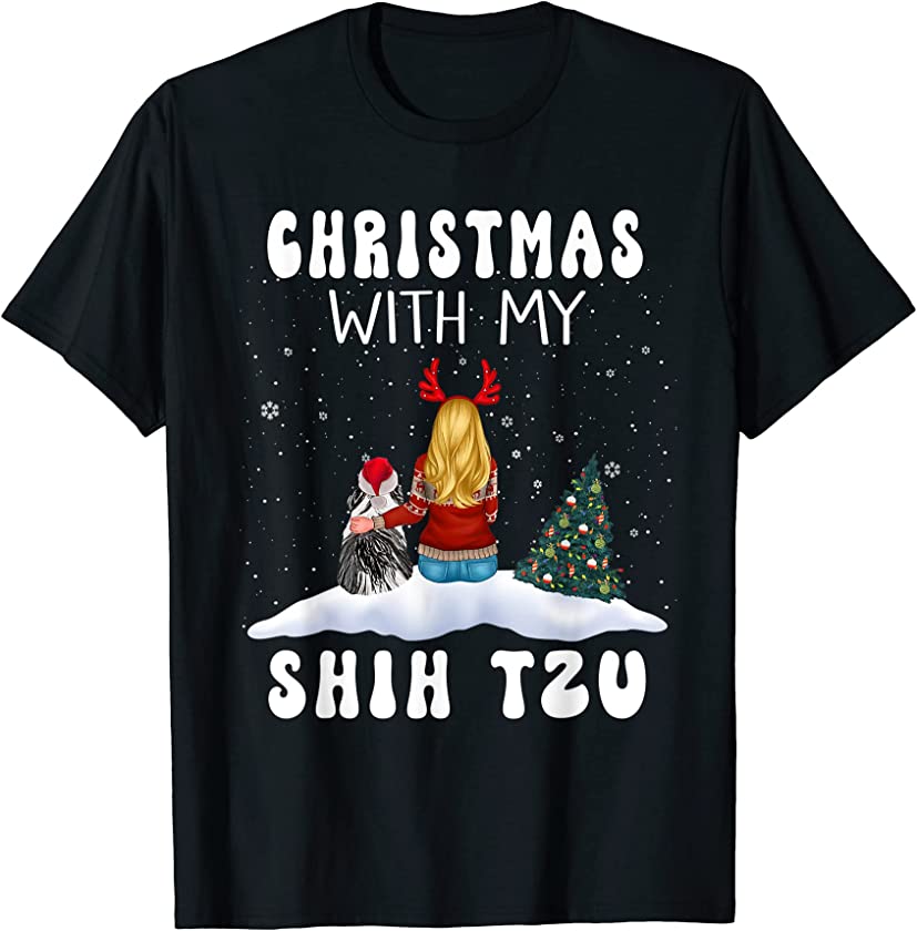 Christmas With My Shih Tzu Dog Puppy Funny Xmas T-Shirt