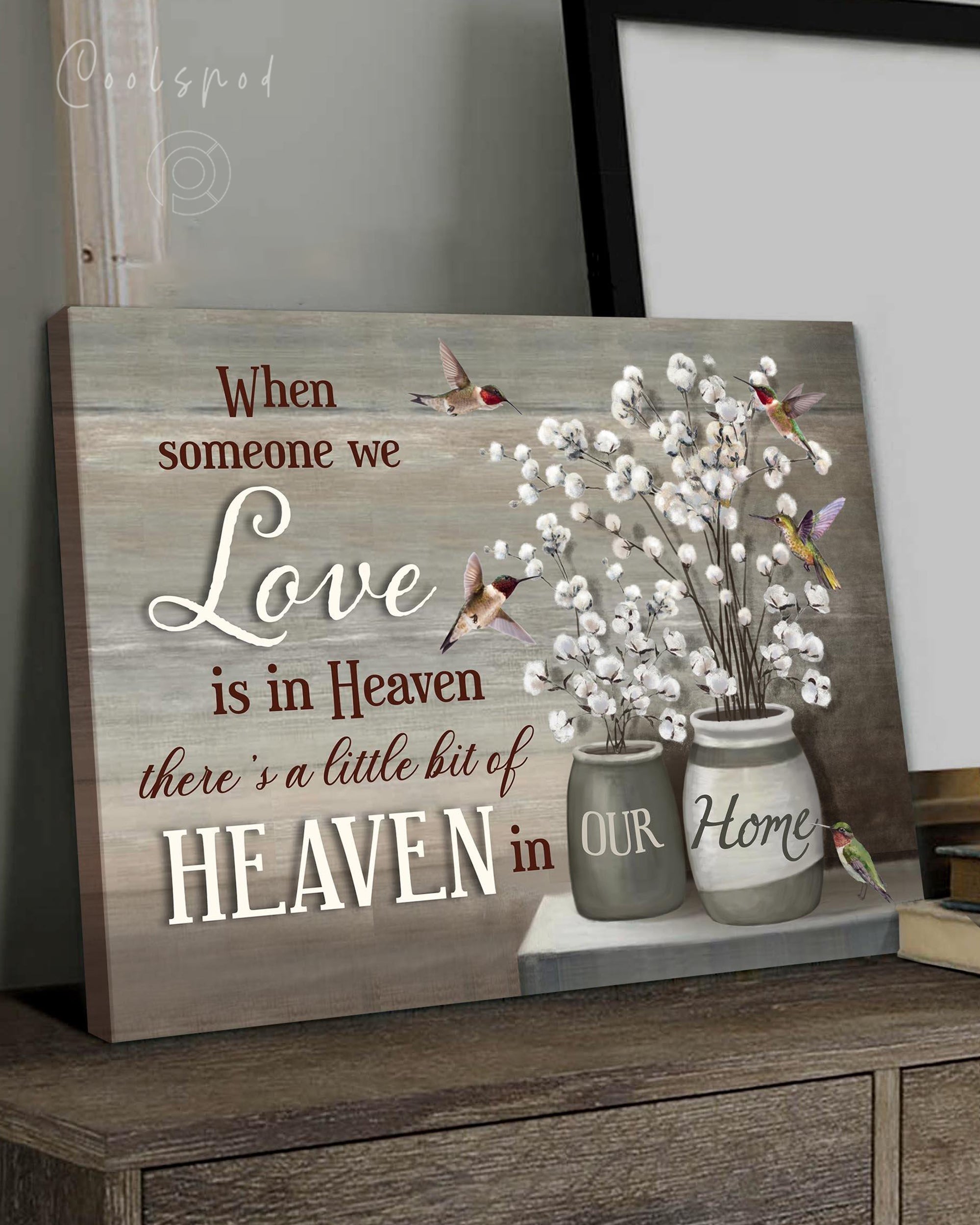 Memorial Gift Canvas Heaven Hummingbirds & Cotton Flowers Top 5 Benicee