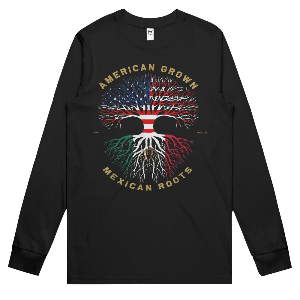 American Grown With Mexican Roots Tree Usa Flag Unique Gifts Long Sleeve T Shirts