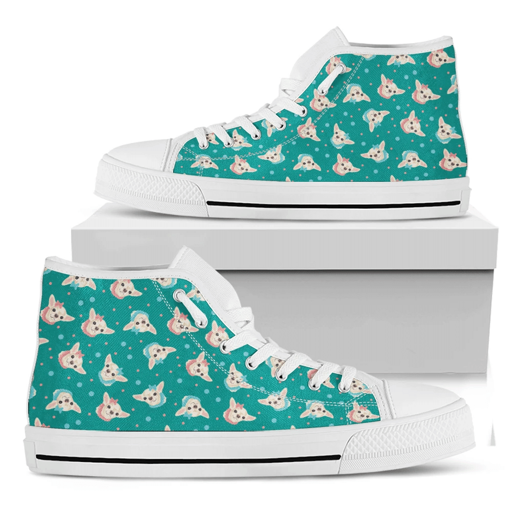 Chihuahua Puppy Pattern Print White High Top Shoes For Men And Women