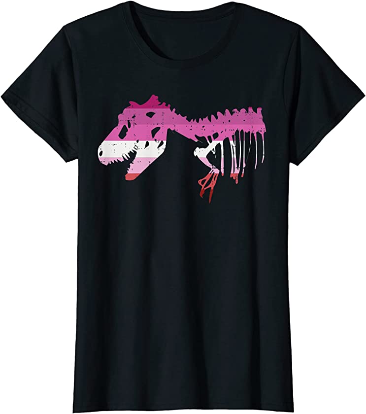 Womens Trex Dinosaur Skeleton Lesbian Pride Butch LGBT Animal Gift T-Shirt