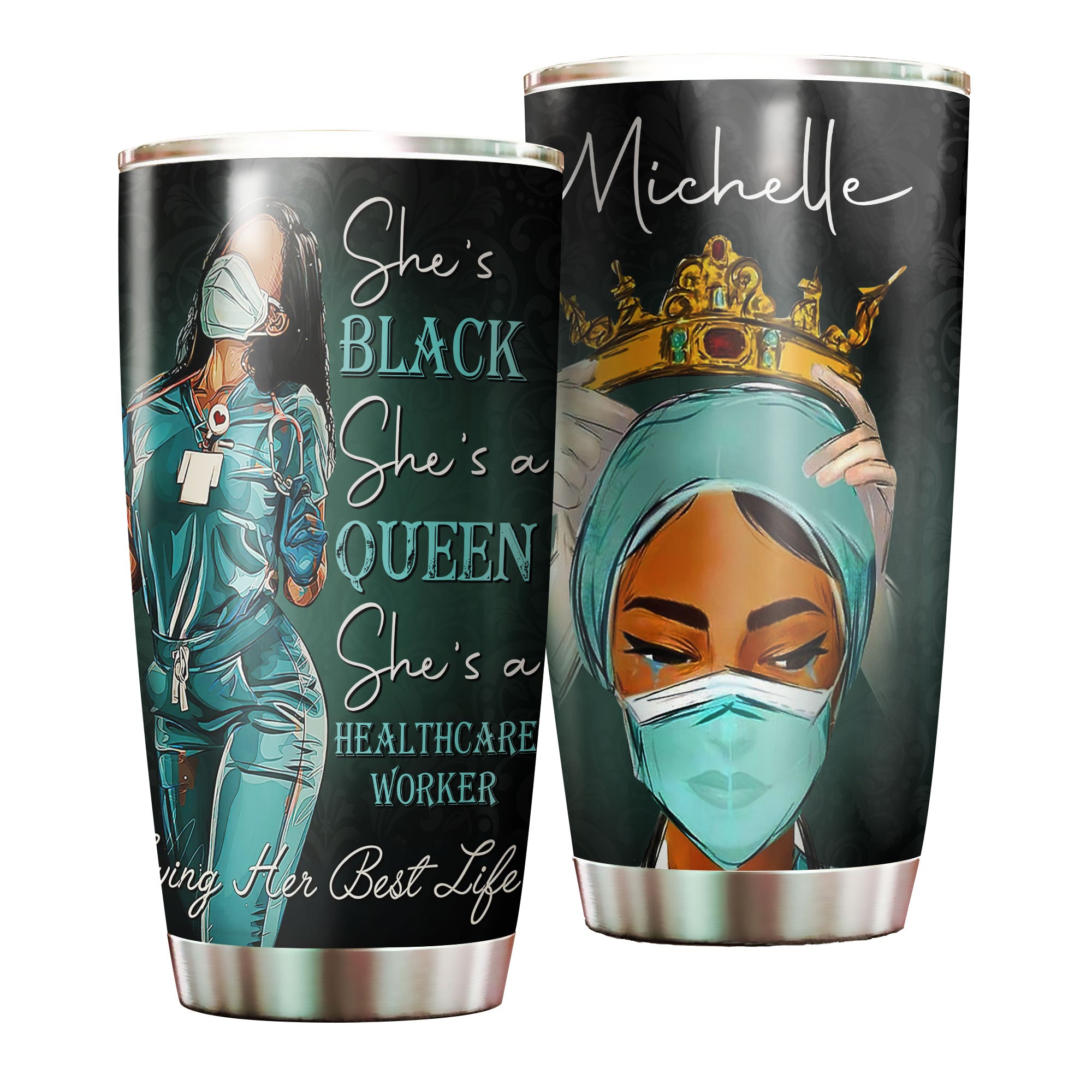 Personalized Black Nurse Living Her Best Life Stainless Steel Tumbler – Double-Walled Insulation Vacumm Flask – Gift For Black Queen, International Women’S Day, Nurse’S Day