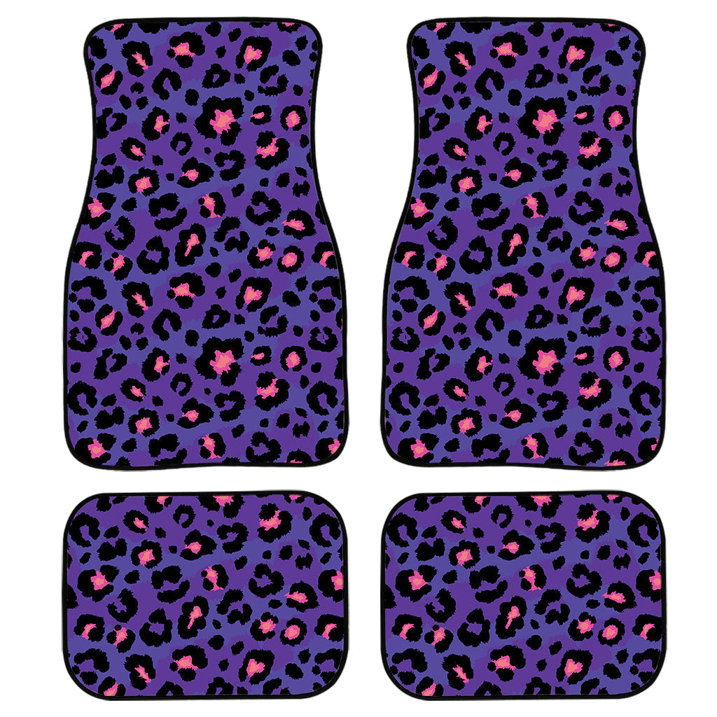 Purple And Pink Leopard Print Front And Back Car Floor Mats, Front Car Mat