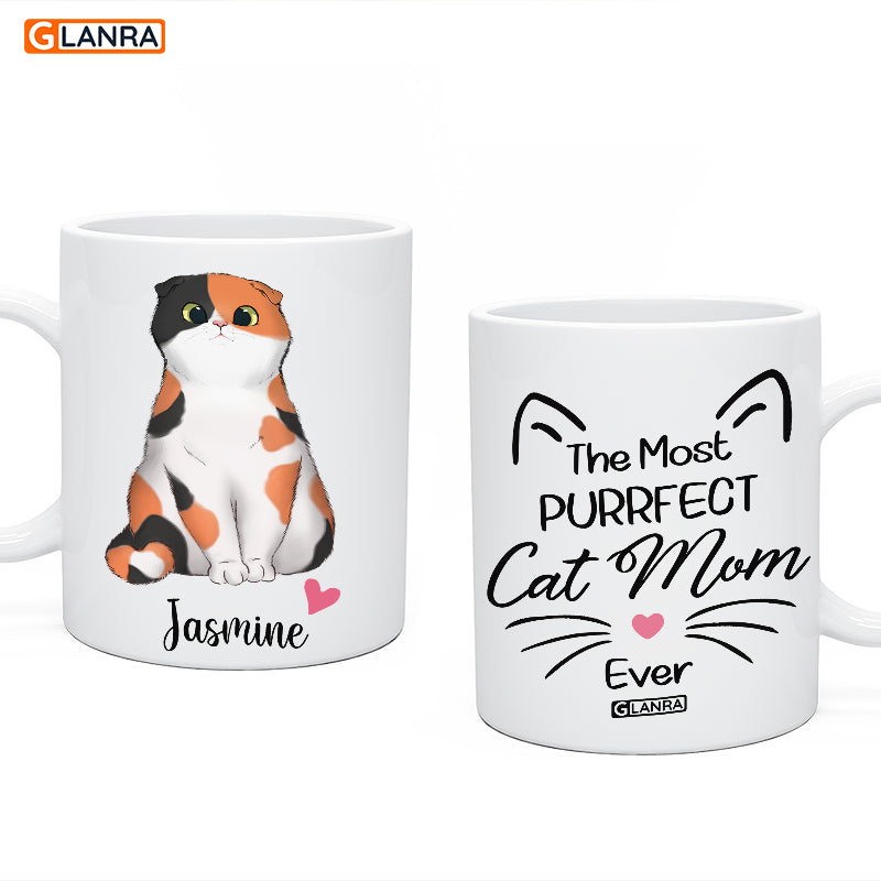 Personalized The Most Purrfect Cat Mom Ever Mug, Custom Cat Mug, Gift For Cat Lovers. Cat Mom Gift, Anniversary Gift, Animal Pet Lovers Gift, Paw Cat