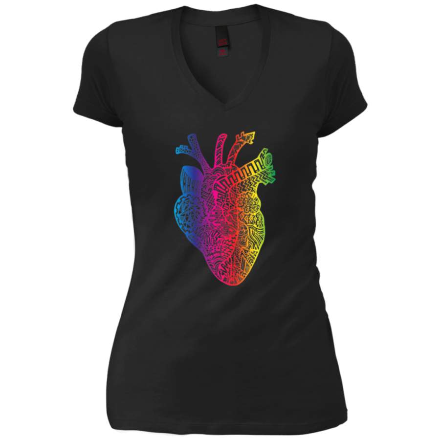 AGR Colorful Anatomical Heart Ladies V-Neck