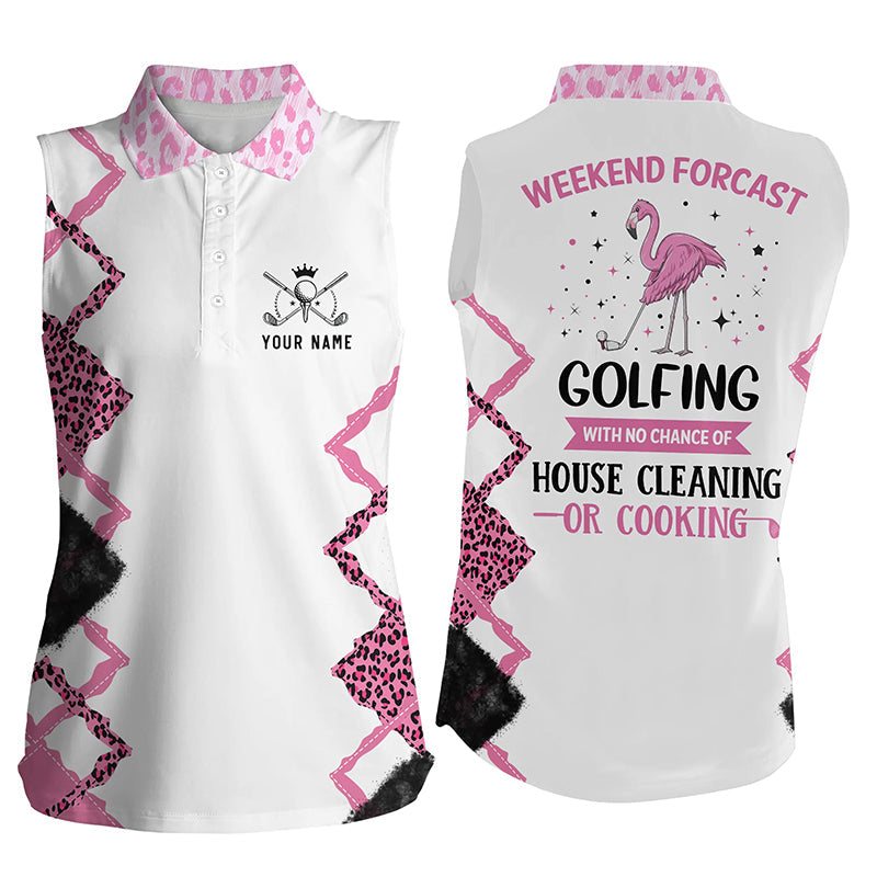 Pink Flamingo Leopard Custom Sleeveless Polo Shirt Weekend Forecast Golfing With No Cleaning Cooking