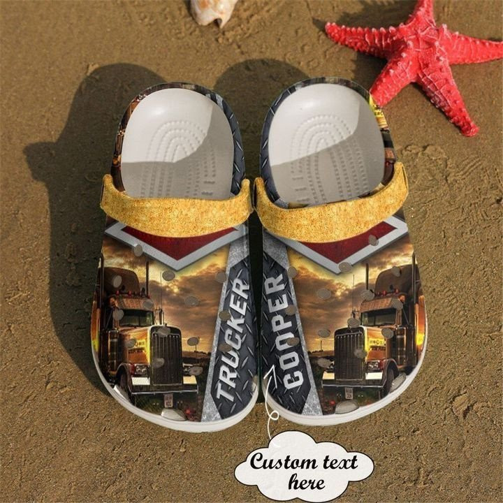 Custom Name Amazing Trucker Iron Pattern Clogs Shoes