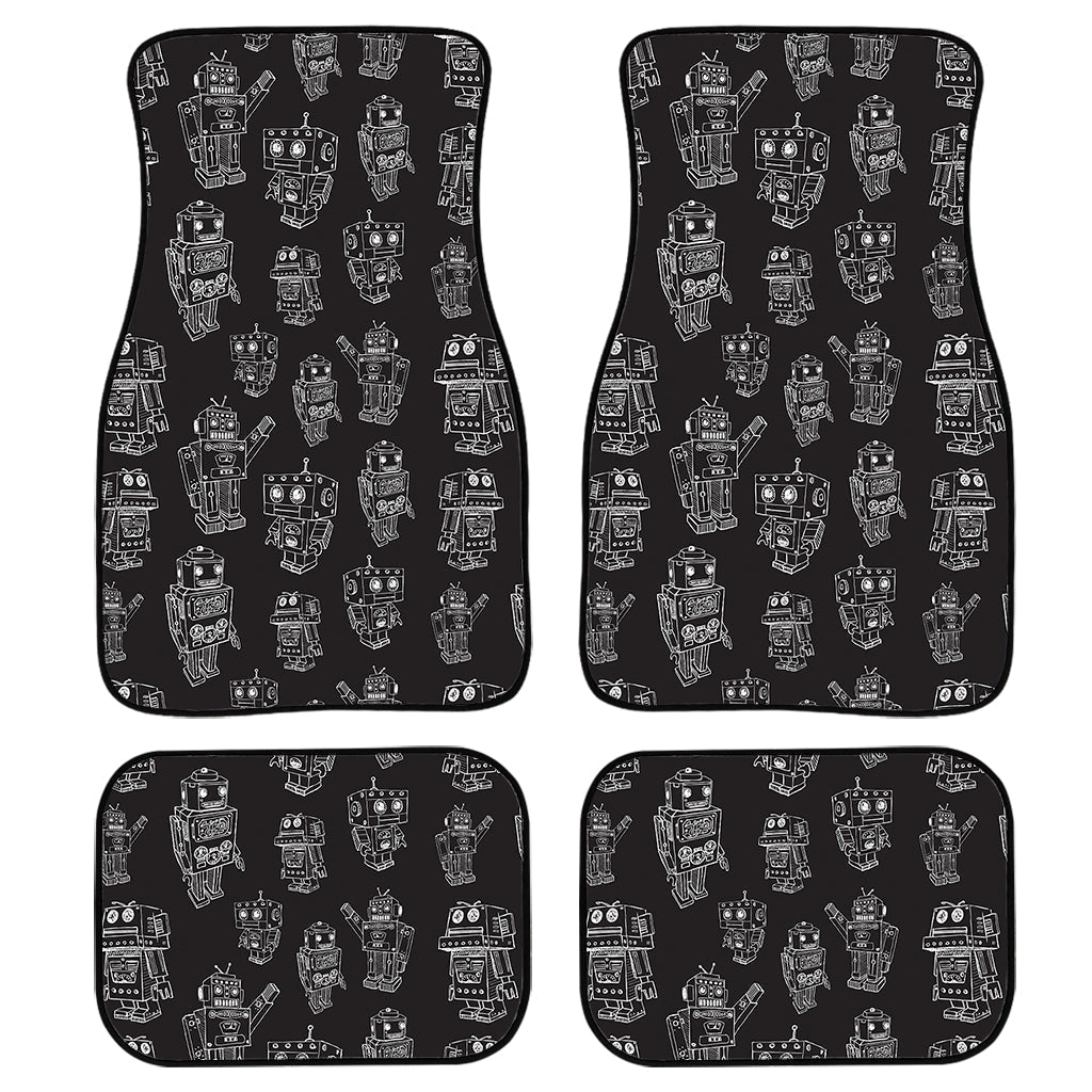 Black And White Robot Pattern Print Front And Back Car Floor Mats, Front Car Mat