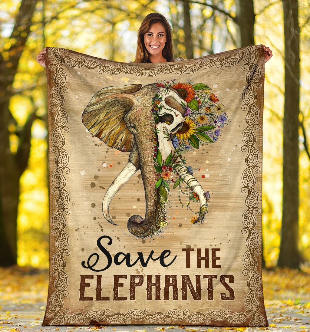 Save The Elephant Flower Half Face Blanket Gift For Animal Lovers Cute Elephant Blanket Elephant Lover Blanket