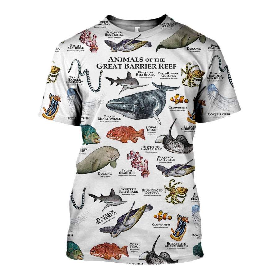 3D All Over Printed Animals Of The Great Barrier Reef Shirts and Shorts