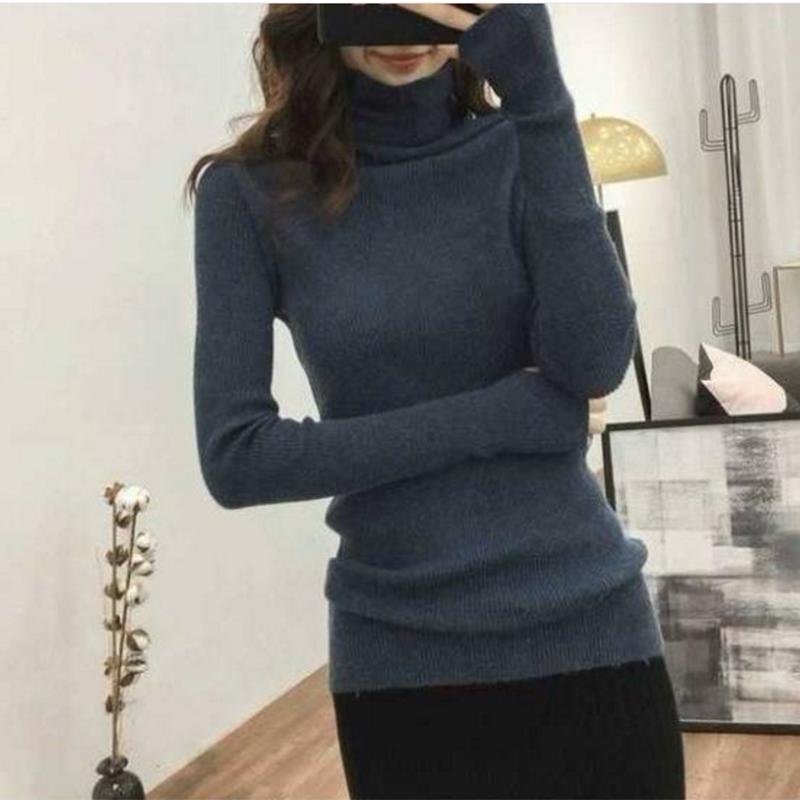 Turtleneck Sweater Women’s Solid Color Slim Pullover Basic Blouses Knitted Sweater Top Autumn and Winter Clothes Women Wholesale alx