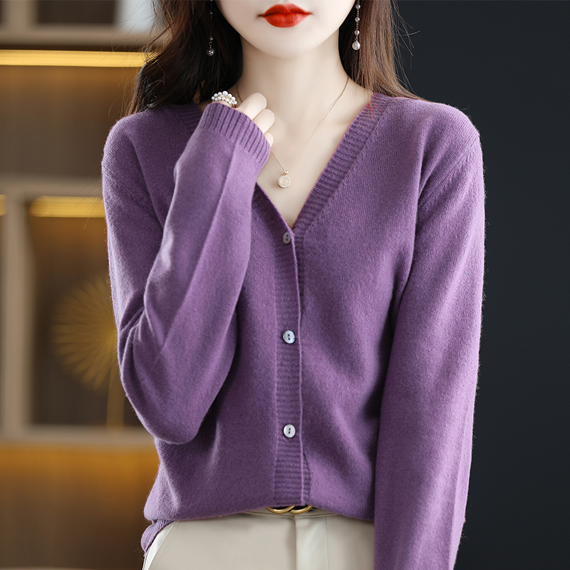 Autumn And Winter Popular Items Outside The New Cardigan Knitted Women’s V-Neck Long-Sleeved Sweater Coat Loose Pure Wool alx