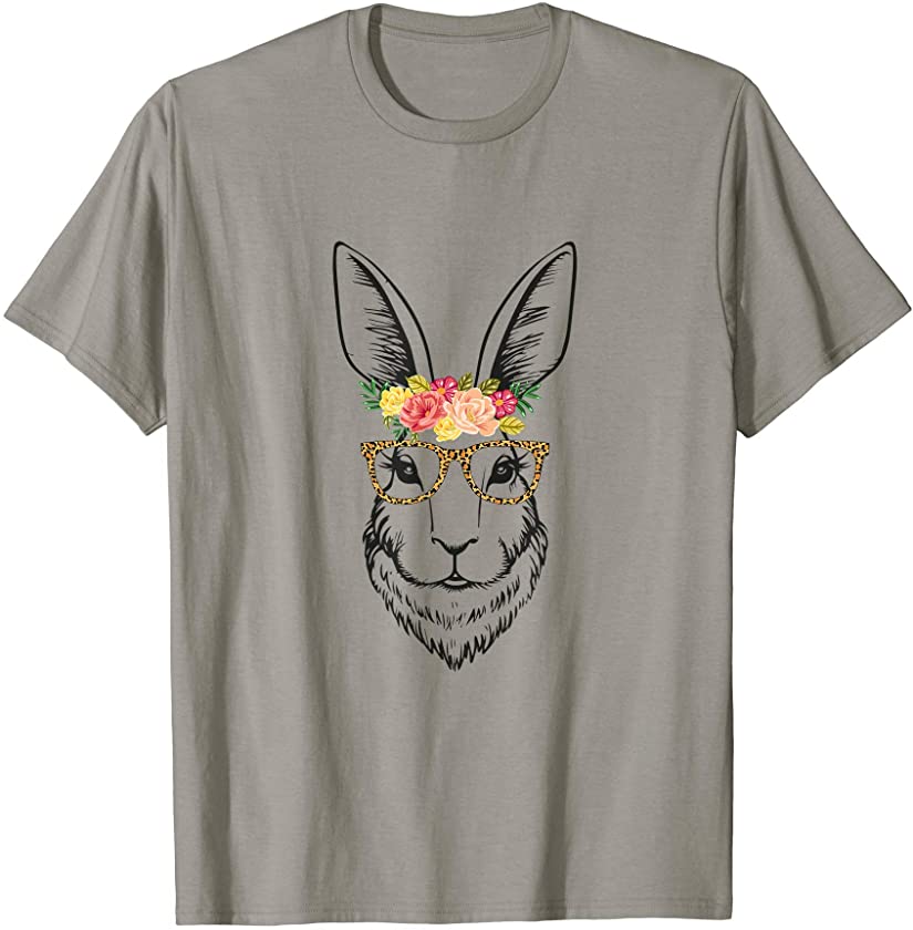 Women Teen Girls Easter Bunny With Glasses Leopard T-Shirt