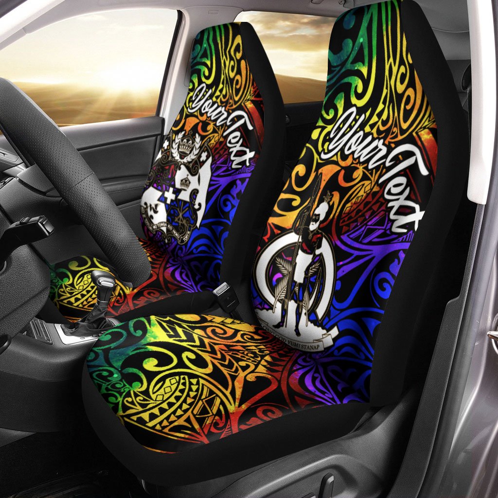 Vanuatu Custom Personalised Car Seat Covers – Rainbow Polynesian Pattern – BN11