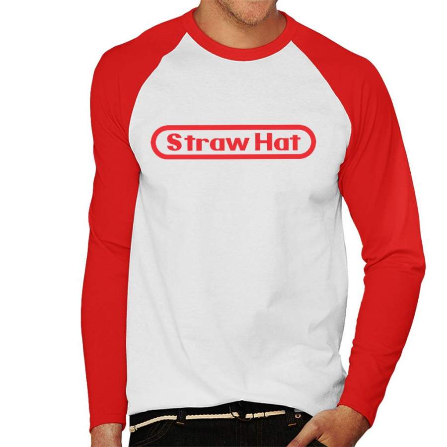Straw Hat Nintendo Logo One Piece Men’s Baseball Long Sleeved T-shirt