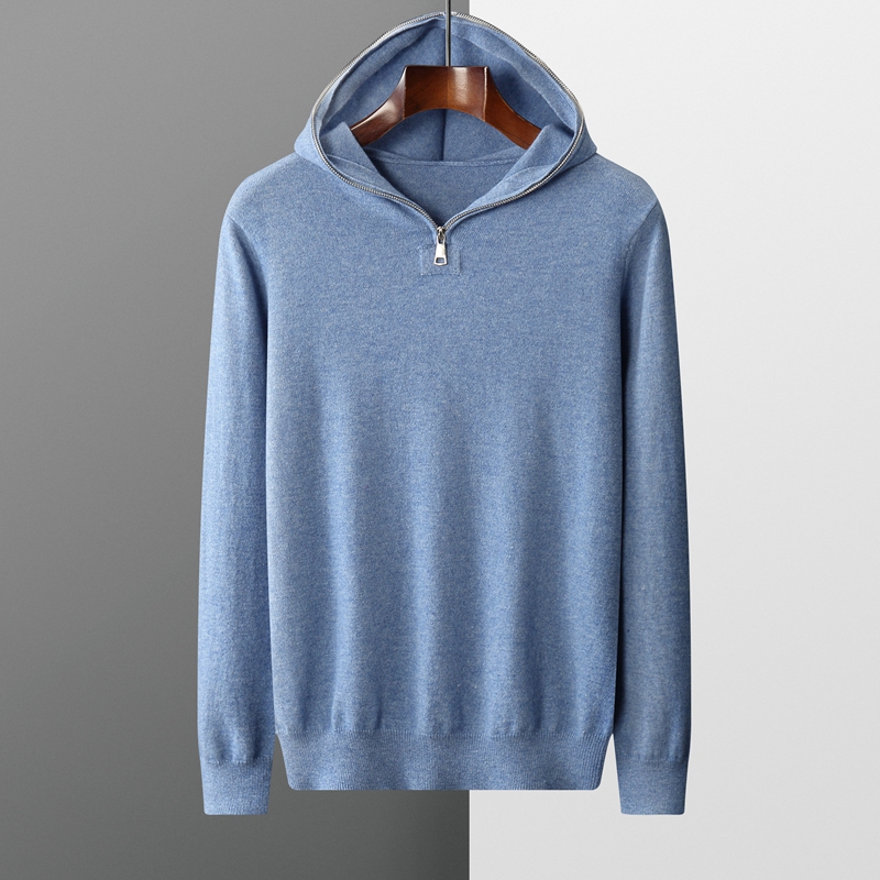 100 Cashmere Hoodie Men’s Hooded Collar Pullover Autumn and Winter New Fashion Pure Color Cashmere Shirt Top alx