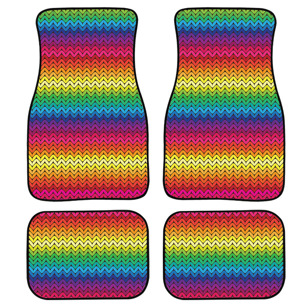 Rainbow Knitted Mexican Pattern Print Front And Back Car Floor Mats, Front Car Mat