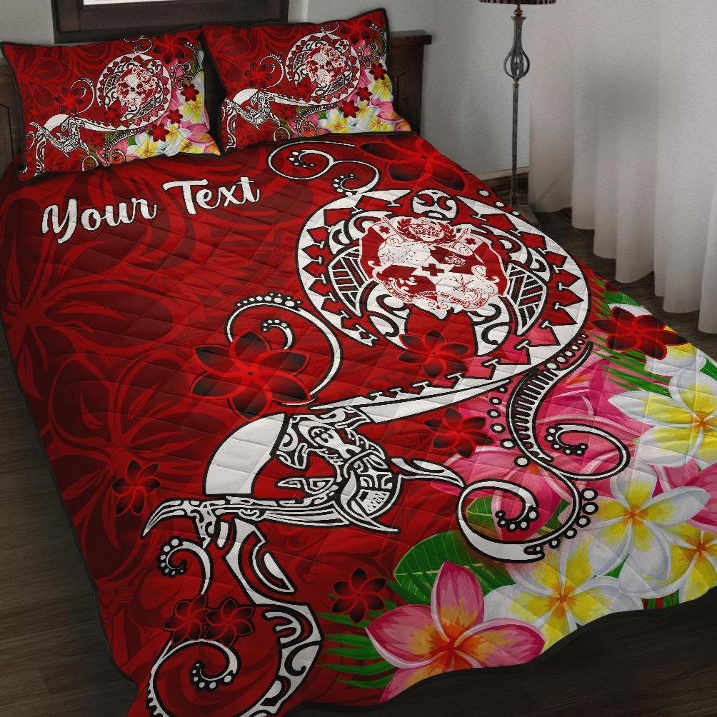 Tonga Custom Personalised Quilt Bed Set – Turtle Plumeria (Red) – BN18