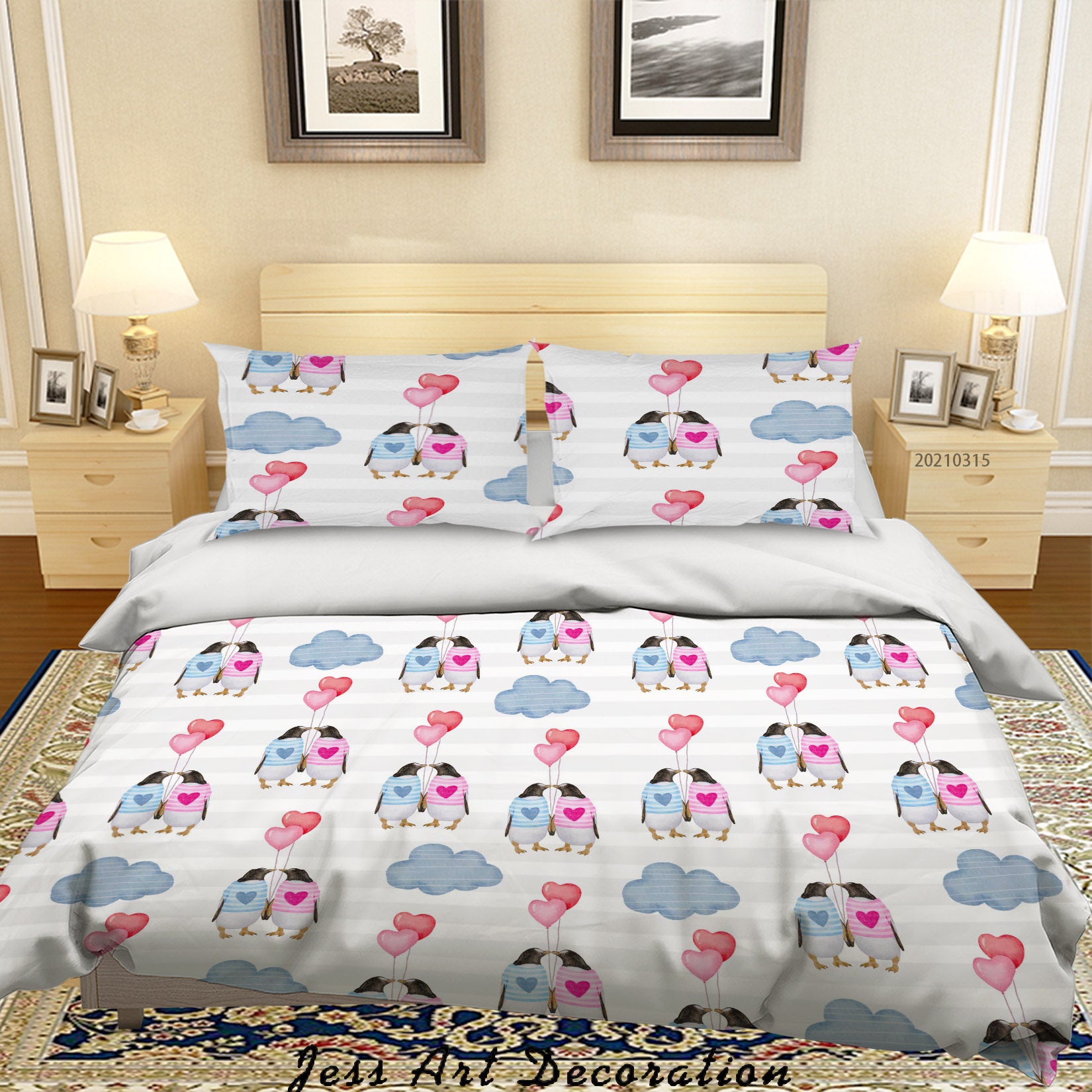 3D Cartoon Cloud Animal Penguin Quilt Cover Set Bedding Set Duvet Cover Pillowcases 115