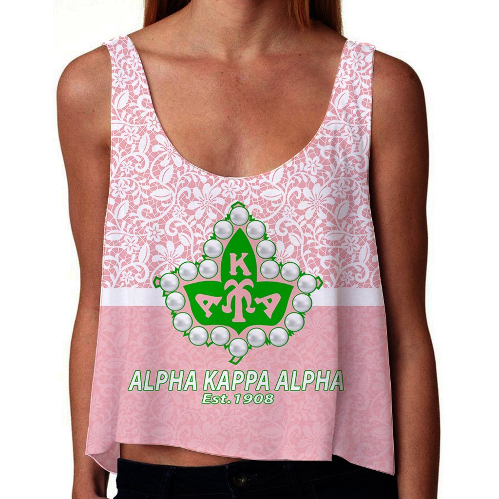 Wonder Print Tank Top – Alpha Kappa Alpha Flower Lace Croptop Tank Top