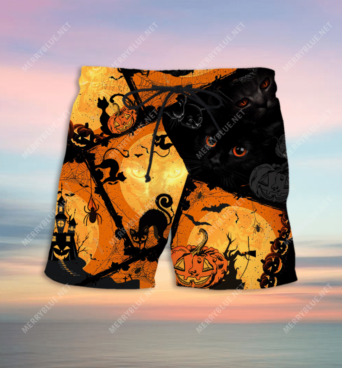 Buy Black Cat Halloween Unisex Hawaii Shorts Ha90871